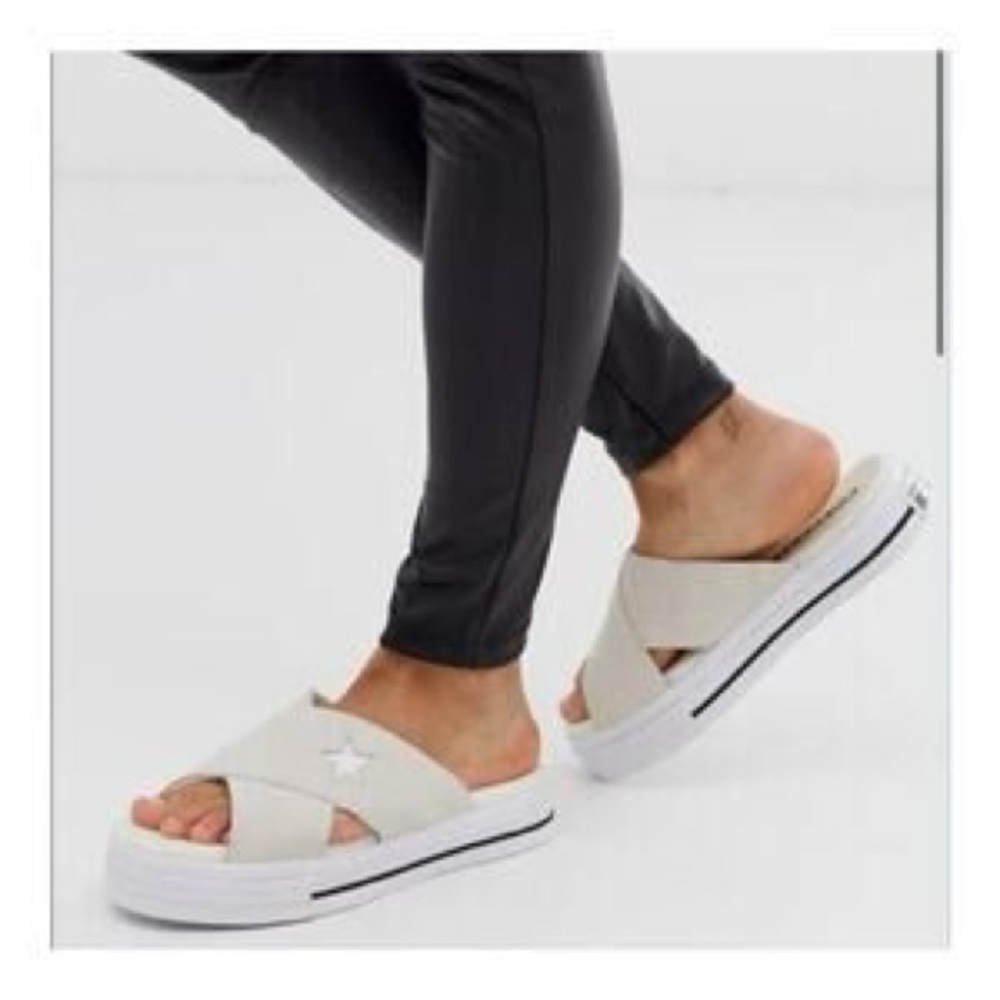 Converse Cream/White Crisscross Star Slide Sandals